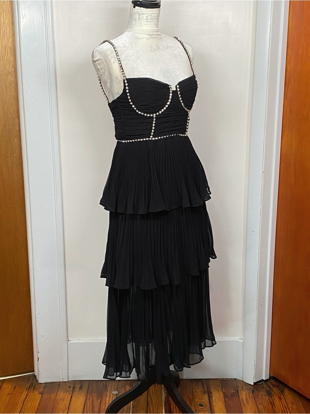 Self-Portrait Embellished Pleated Chiffon Midi-Dress size 2 - Picture 10 of 16